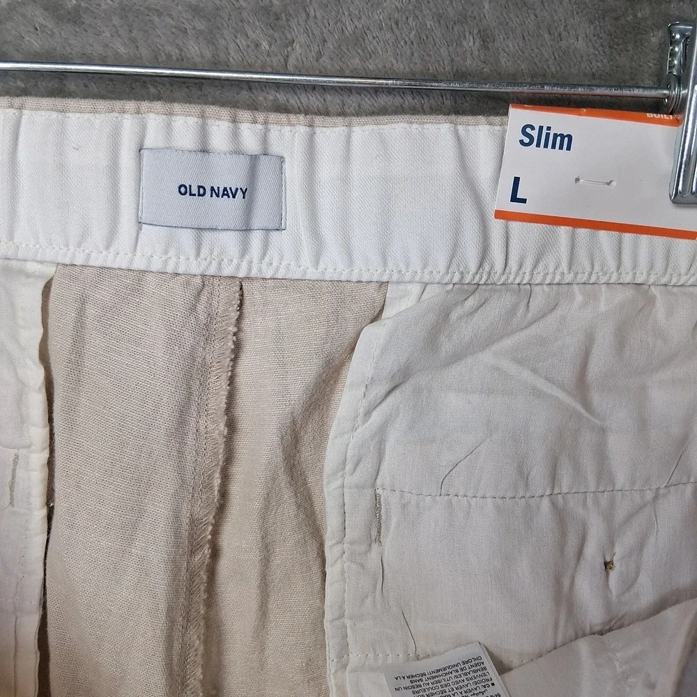 New Old Navy Men's Large Slim Built-In Flex Linen-Blend Pants Beige 36x30